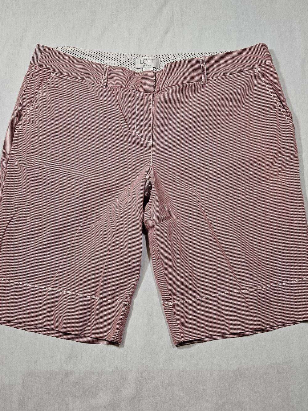 Ann Taylor LOFT Women's Petite 10P Red White Striped Cotton Bermuda Shorts